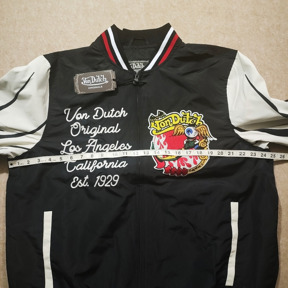 Von Dutch Black, White, and Red Lightweight Bomber Windbreaker Jacket #U - Picture 3 of 9